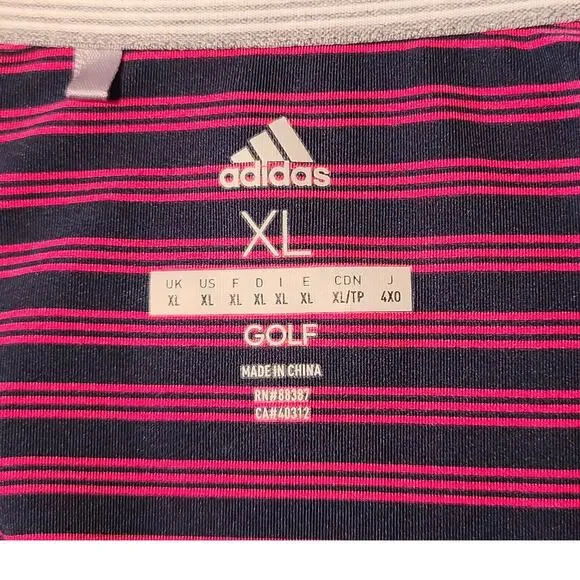 Adidas Golf blue pink striped short sleeve polo shirt - XL - Picture 3 of 6